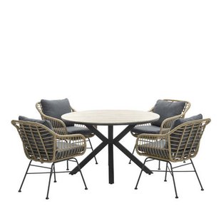 Garden Impressions Ronde 4-persoons tuinset - Edison tafel - 4 Margriet stoelen