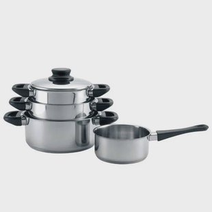 Cookinglife Pannenset RVS / Zwart 4-Delig - Kookpan ø 16, 18 , 20 cm & Steelpan ø 16 cm- Geschikt voor alle warmtebronnen