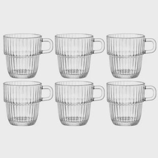 Bormioli Rocco Theeglazen - Koffiekopjes met oor - Stapelbaar - Barshine 250 ml - 6 Stuks