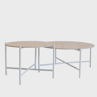 Giga Meubel Salontafel Abano - Wit Metaal - Sintered Stone - Set van 2