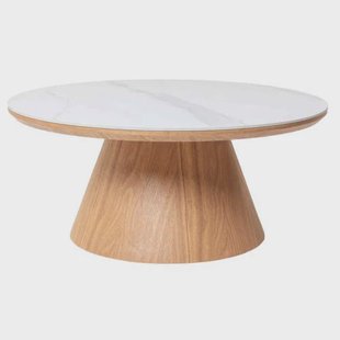 Giga Meubel Salontafel Alba - Rond Naturel Hout/Keramisch - 80x80x35cm