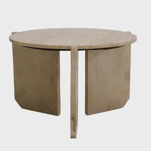 Giga Meubel Salontafel Simon Rond - Travertin/Hout - Bruin - 60x60x40cm