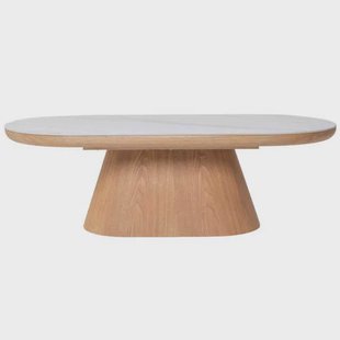 Giga Meubel Salontafel Alba - Ovaal Naturel Hout/Keramisch - 120x60x38cm