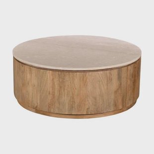Giga Meubel Salontafel Elan Rond - Travertin - Naturel - 90x90x35cm