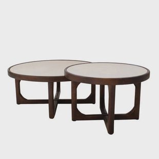 Giga Meubel Salontafel Ayase Rond - Marmer/Hout - Donkerbruin - Set van 2