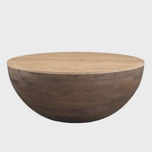 Giga Meubel Salontafel Aiden Rond - Travertin/Hout - Donkerbruin - 90x90x38cm
