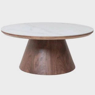 Giga Meubel Salontafel Alba - Rond Walnoot Hout/Keramisch - 80x80x35cm