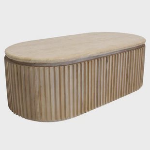 Giga Meubel Salontafel Sven Ovaal - Travertin/Hout - Naturel - 120x60x40cm
