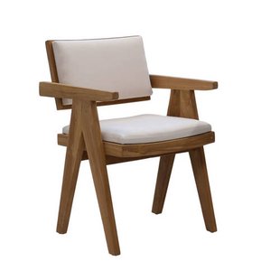 Giga Meubel Eetkamerstoel Lowen - Stof/Teakhout - Beige - Met Armleuning - Set van 2