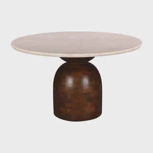 Giga Meubel Eettafel Miro Rond - Marmer/Hout - Donkerbruin - 130x130x75cm