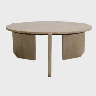 Giga Meubel Salontafel Simon Rond - Travertin/Hout - Bruin - 80x80x36cm