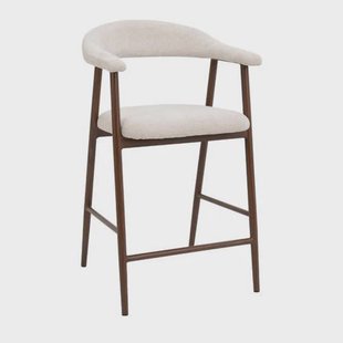 Giga Meubel Barstoel Mila - Beige Stof/Walnoot - Zithoogte 65cm - Set van 2