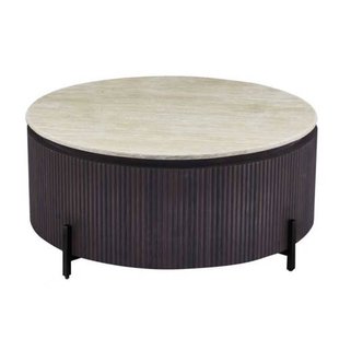 Giga Meubel Salontafel Celia - Rond Walnoot Travertinlook - 110x110x35cm
