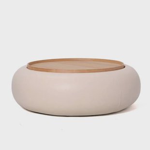 Giga Meubel Salontafel Draby - Beige/Naturel - PU Leer - Ø102x34cm