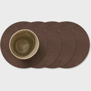 LIND DNA LIND DNA Onderzetters Nupo - Leer - Dark Brown - ø 10 cm - 4 Stuks