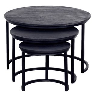 Giga Meubel Salontafel Tres - Rond Zwart Mangohout - Set van 3