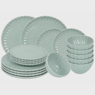 Cookinglife Serviesset Cardida Groen 18-delig / 6 personen - 6 dinerborden, 6 ontbijtborden en 6 kommen