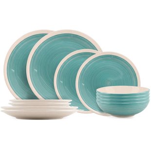 Cookinglife Serviesset Oceanico Turquoise 12-delig / 4 Personen - 4 dinerborden, 4 ontbijtborden en 4 kommen