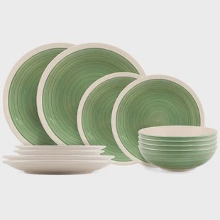 Cookinglife Serviesset Oceanico Groen 12-delig / 4 Personen - 4 dinerborden, 4 ontbijtborden en 4 kommen