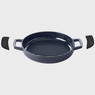 Alva Grillpan / Grillplaat Nori ø 28 cm + Gratis Leren Handvaten - geschikt voor alle warmtebronnen - geëmailleerde anti-aanbaklaag