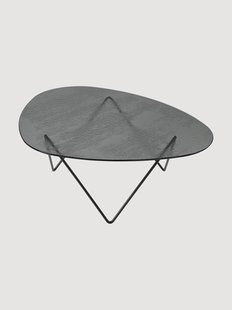 Handgemaakte ovale salontafel Pedrera met glazen tafelblad