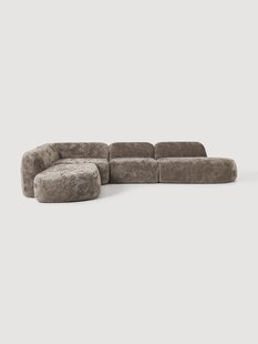 XL modulaire teddy boucl&eacute; hoekbank Wolke (4-zits) met chaise longue