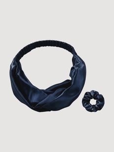 Haaraccessoires Dark Blue van 22 momme 6A premium moerbeizijde satijn, 2-delig