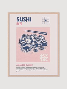 Ingelijste digitale print Sushi, handgemaakt