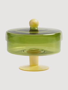 Handgemaakte opbergpot Duo van glas