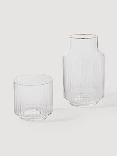 Mondgeblazen karaf Aleo met tumbler met goudkleurige rand, 2-delig
