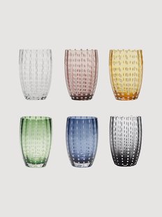 Handgemaakte tumbler Perle van soda-limeglas, 6-delig