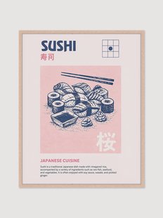 Ingelijste digitale print Sushi, handgemaakt