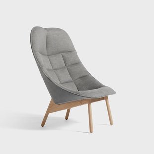 HAY Uchiwa Quilt loungestoel Magnesium–eiken–achterzijde Lola warm grey