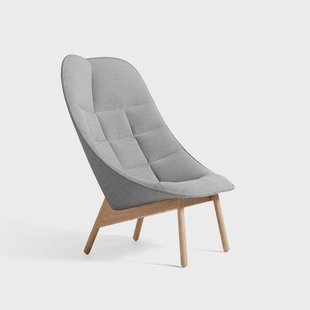 HAY Uchiwa Quilt loungestoel Steelcut Trio 133 grey–eiken–achterzijde Remix 143