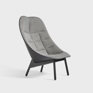 HAY Uchiwa Quilt loungestoel 307-201 grey–zwart eiken–zwart leer