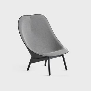 HAY Uchiwa loungestoel Black/white–zwart eiken–zwart leer
