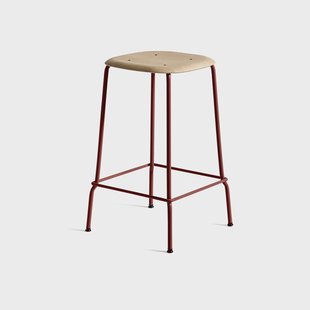 HAY Soft Edge 30 Low barkruk Eiken–fall red stalen onderstel