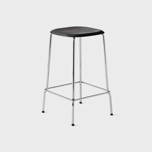 HAY Soft Edge 30 Low barkruk Zwart eiken–chroom onderstel