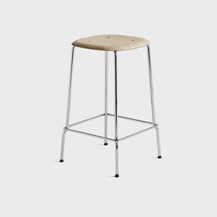 HAY Soft Edge 30 Low barkruk Watergedragen gelakt eiken–chroom