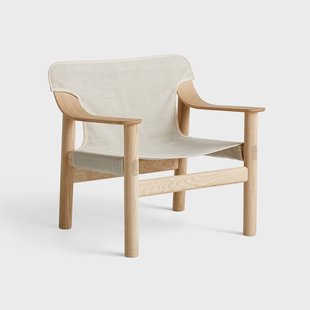 HAY Bernard fauteuil Stof Raw Canvas beige–eiken onderstel