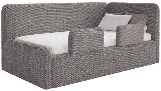 Jeugdbed Daria chenille 90 x 200 rechts met opbergruimte, matras en zijrails | NADUVI Collection