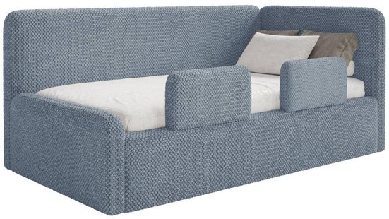 Jeugdbed Daria chenille 90 x 200 rechts met opbergruimte, matras en zijrails | NADUVI Collection