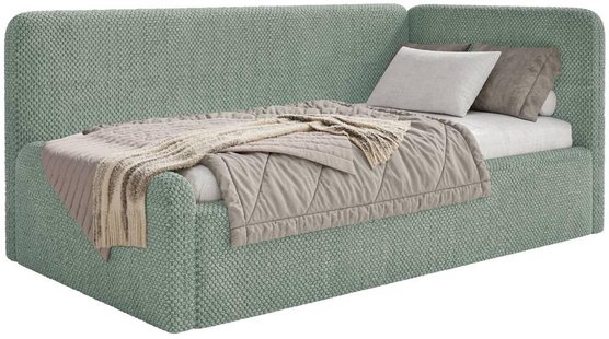 Jeugdbed Daria chenille 90 x 200 rechts met opbergruimte en matras | NADUVI Collection