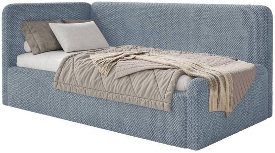 Jeugdbed Daria chenille 90 x 200 links met opbergruimte en matras | NADUVI Collection
