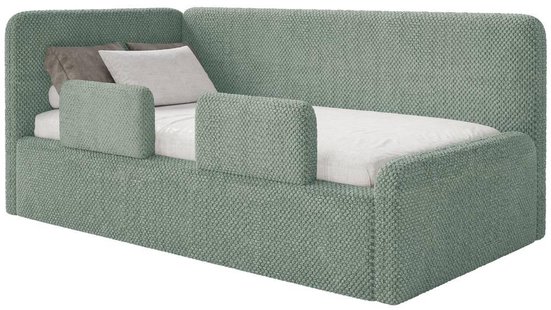 Jeugdbed Daria chenille 90 x 200 links met opbergruimte, matras en zijrails | NADUVI Collection