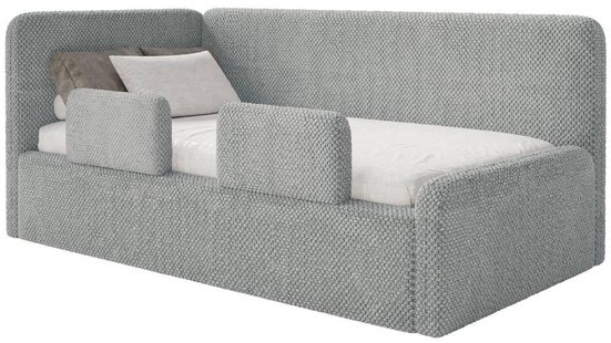 Jeugdbed Daria chenille 90 x 200 links met opbergruimte, matras en zijrails | NADUVI Collection