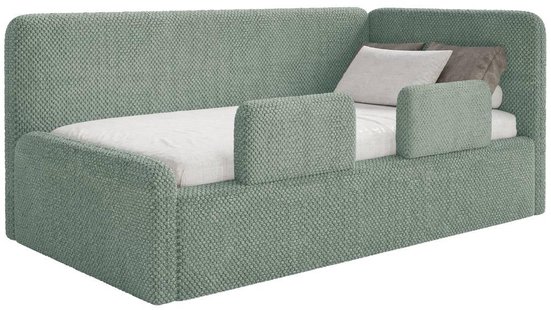 Jeugdbed Daria chenille 90 x 200 rechts met opbergruimte en zijrails | NADUVI Collection