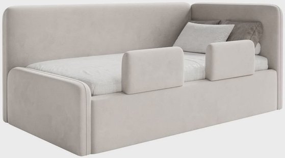 Jeugdbed Daria velvet 90 x 200 rechts met opbergruimte, matras en zijrails | NADUVI Collection