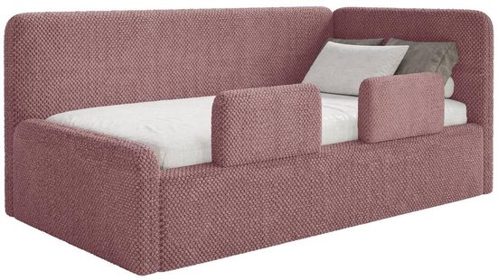 Jeugdbed Daria chenille 90 x 200 rechts met opbergruimte, matras en zijrails | NADUVI Collection