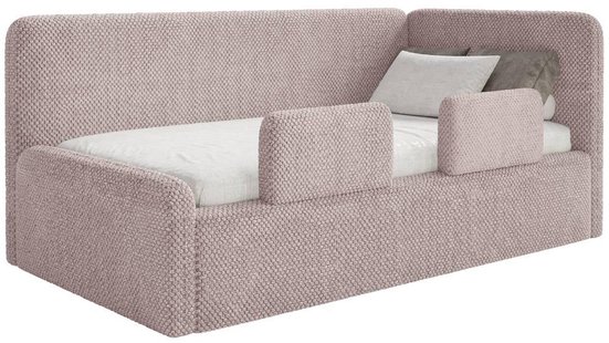 Jeugdbed Daria chenille 90 x 200 rechts met opbergruimte, matras en zijrails | NADUVI Collection